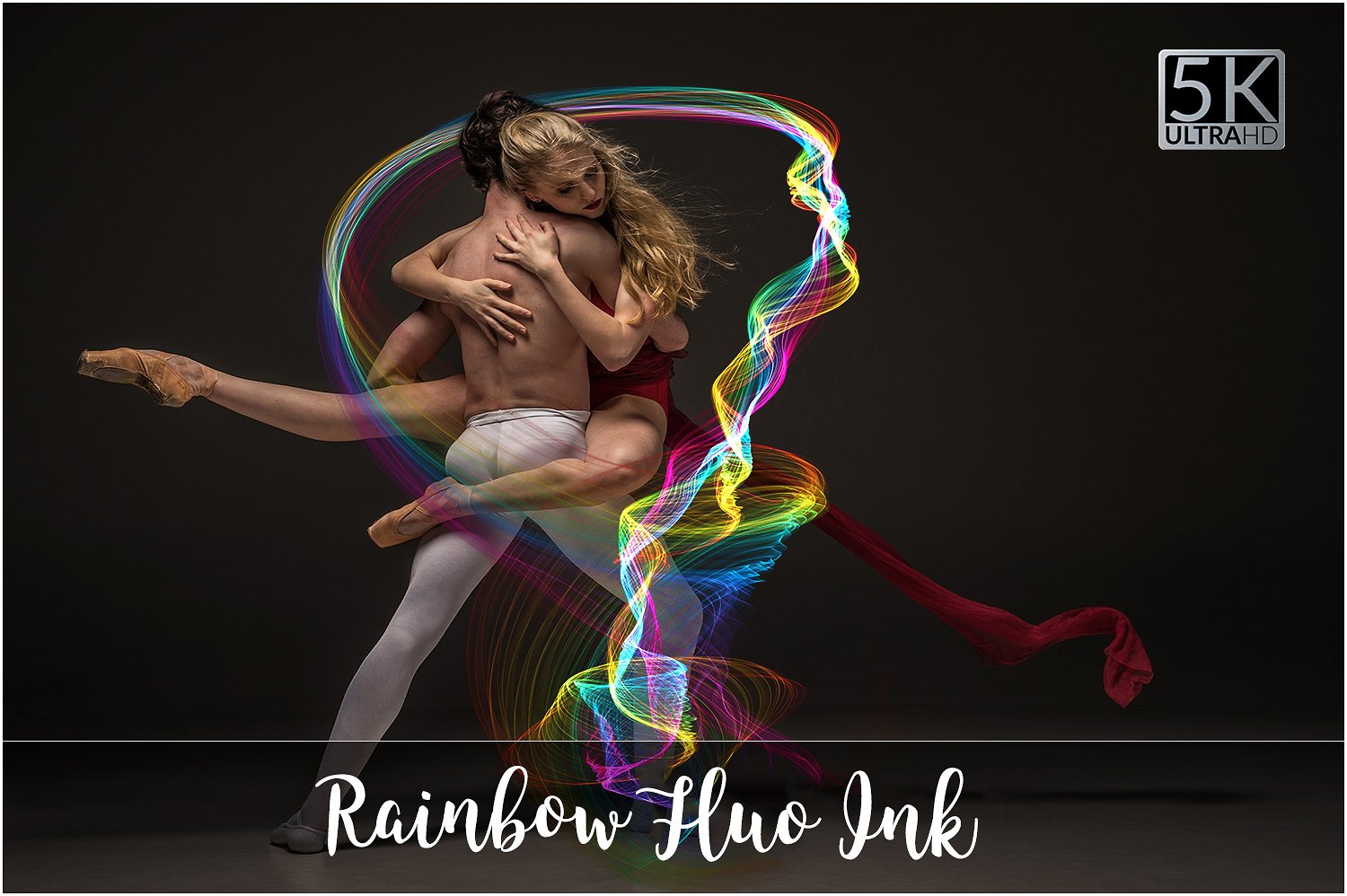 抽象艺术彩虹色调笔刷线条设计素材5K Rainbow Flu