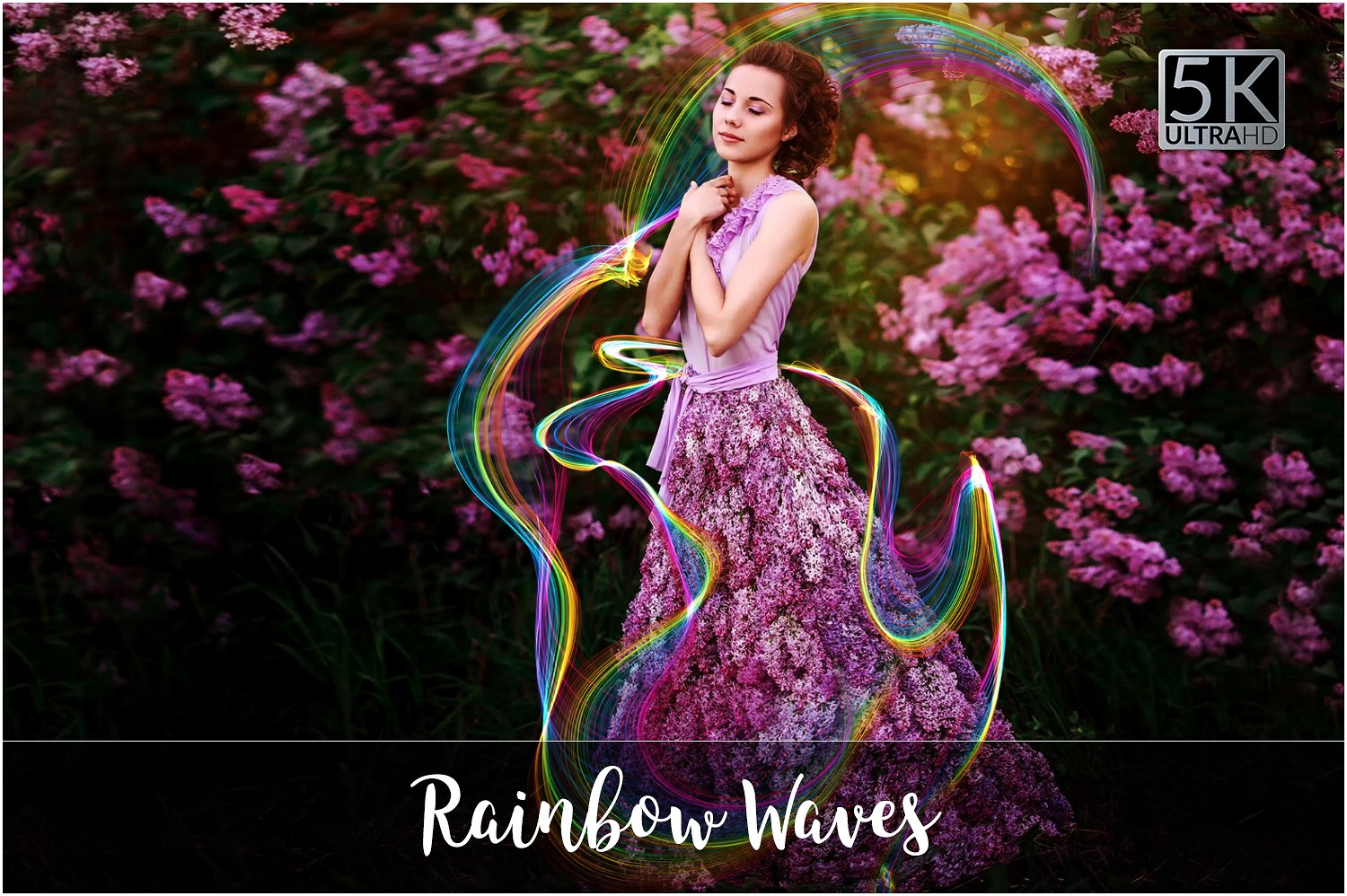 抽象艺术彩虹色调笔刷线条设计素材5K Rainbow Wav