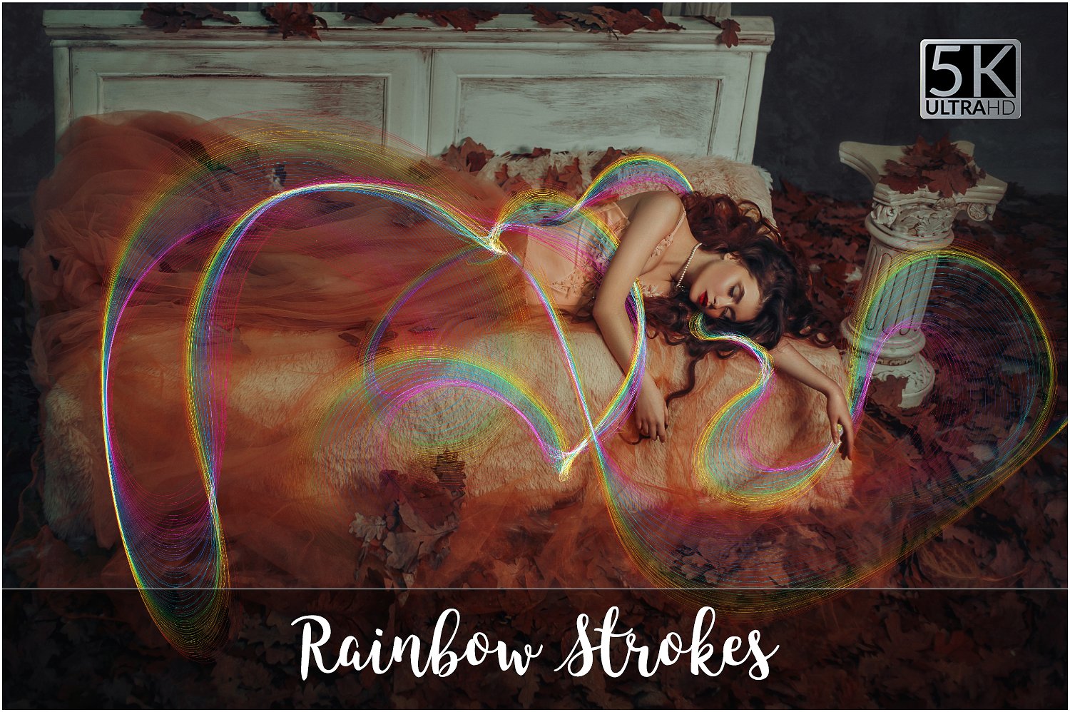 抽象艺术彩虹色调笔刷线条设计素材5K Rainbow Str