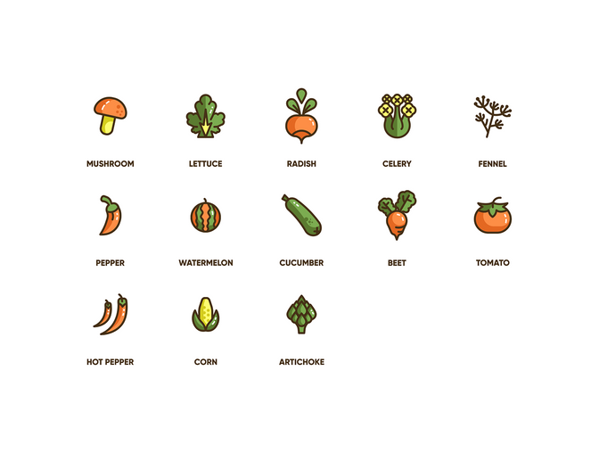113个园艺植物农业农作物蔬菜水果矢量图标集Gardenin