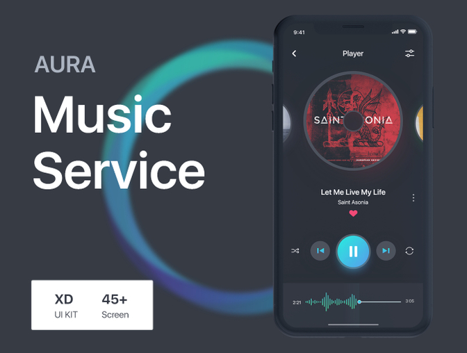 深浅配色音乐服务购票活动移动手机APP UI工具包Aura