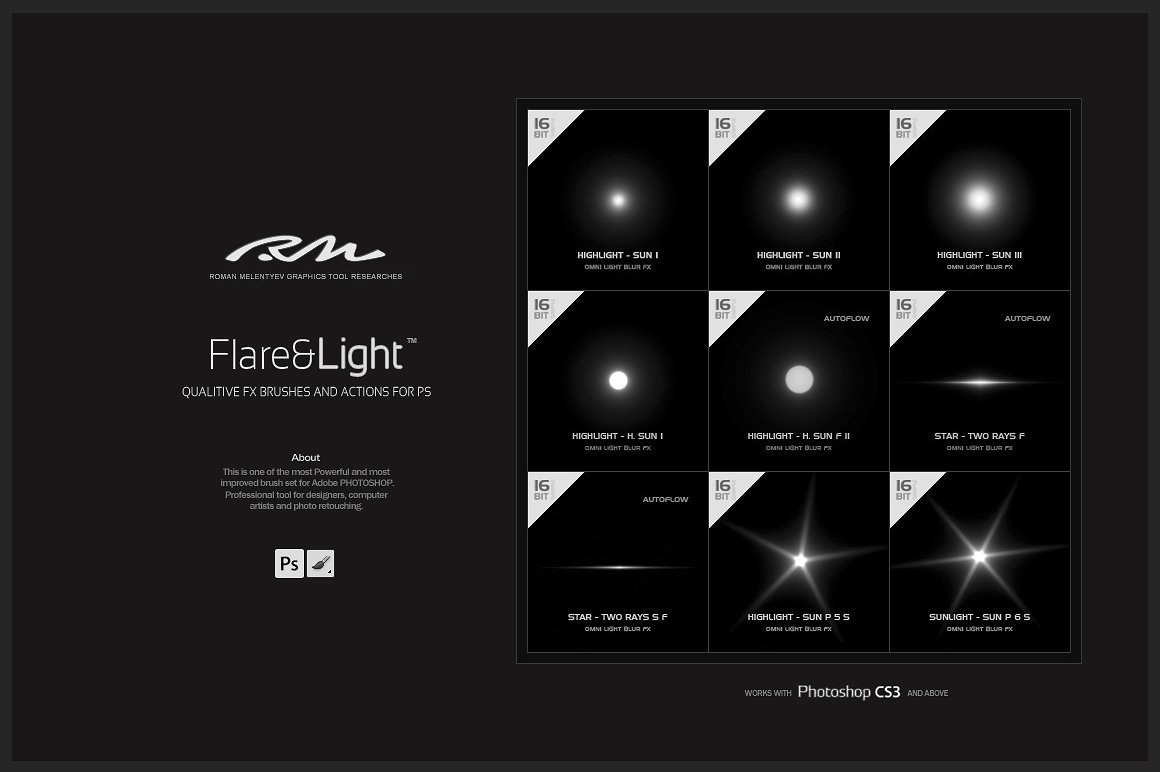 光效笔刷效果RM Flare -amp; Light