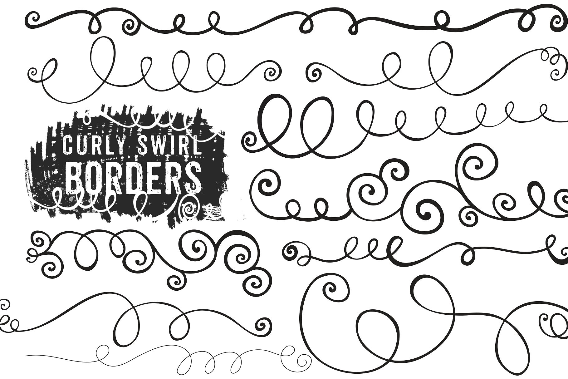 曲线卷曲的笔刷效果Swirl Borders - PNG