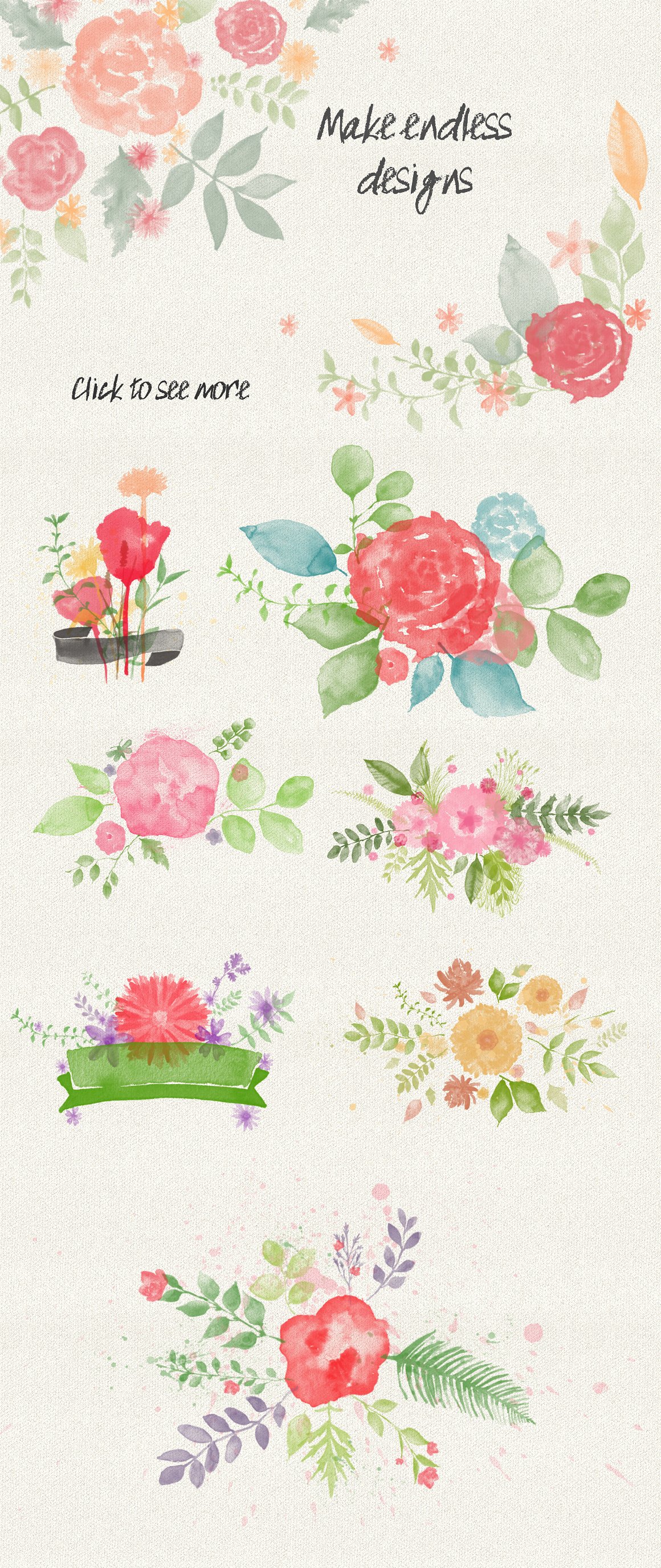 小清新花卉水彩邮票画笔Floral Watercolor P