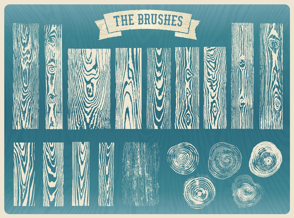 真实木材纹理木纹刷子Wood Grain Brushes
