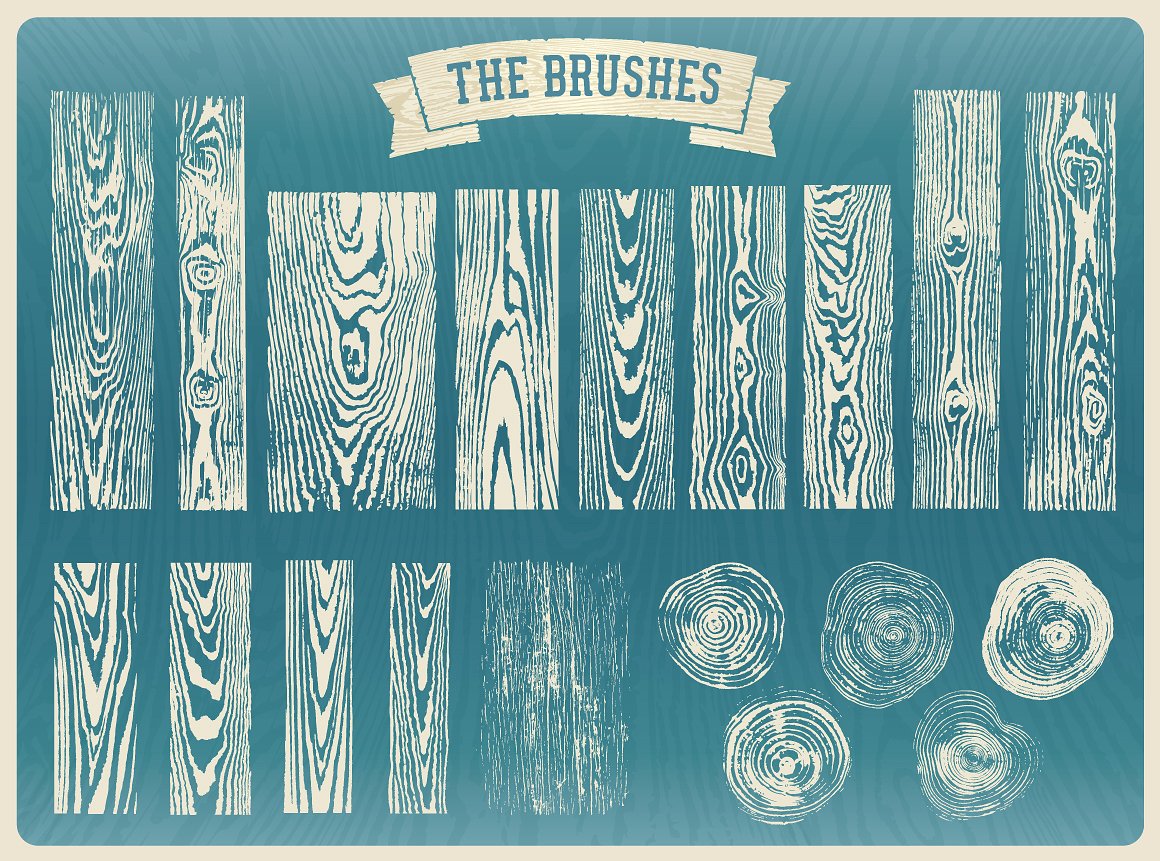 有趣的木纹画笔笔刷 Wood Grain Brushes #