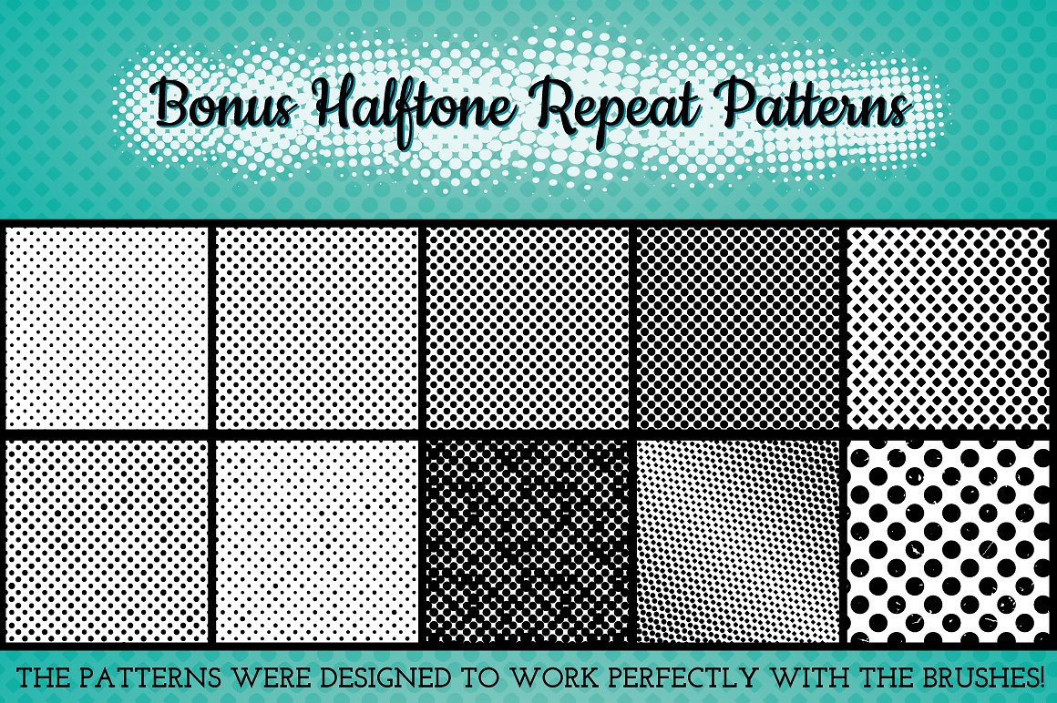 半调色的画笔图片素材包Halftone Brushes