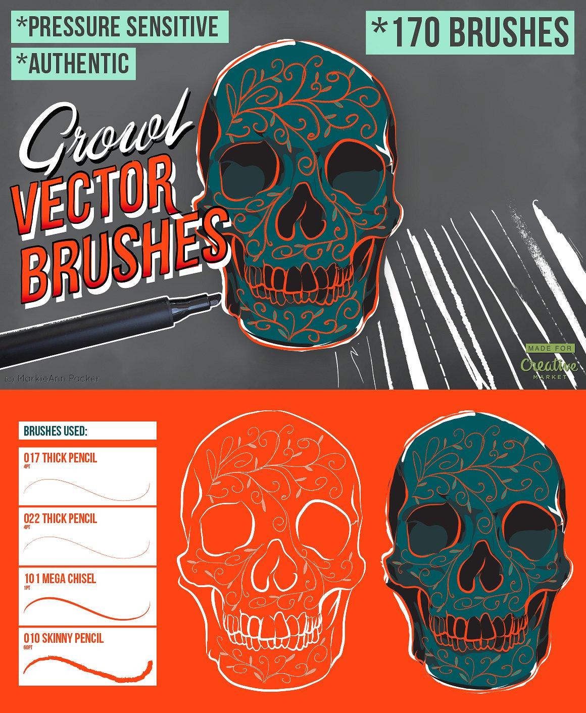 插画画笔质感的矢量笔刷 Growl Vector Brush