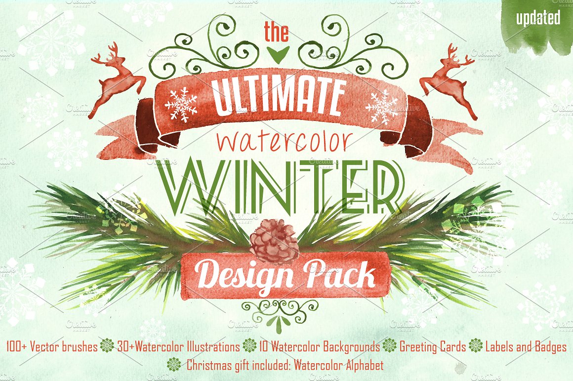 冬天季节性主题设计物料终极素材包 Watercolor Wi