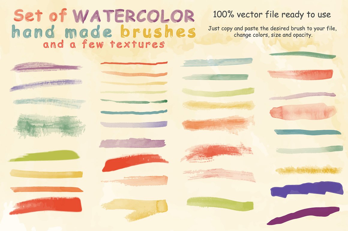 多种肌理效果的手绘笔刷Watercolor Brushes