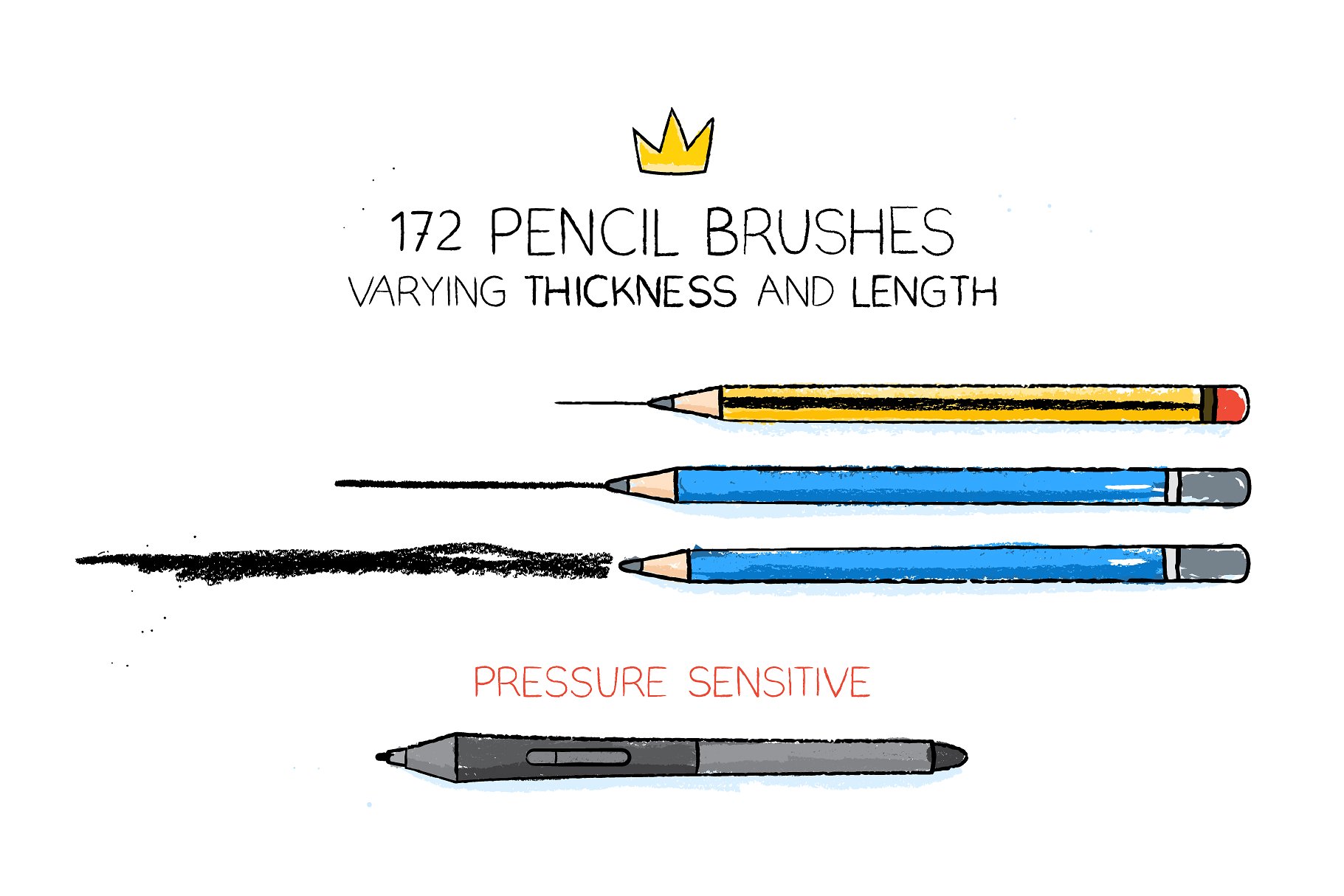 铅笔效果的笔刷素材Hand-drawn pencil AI