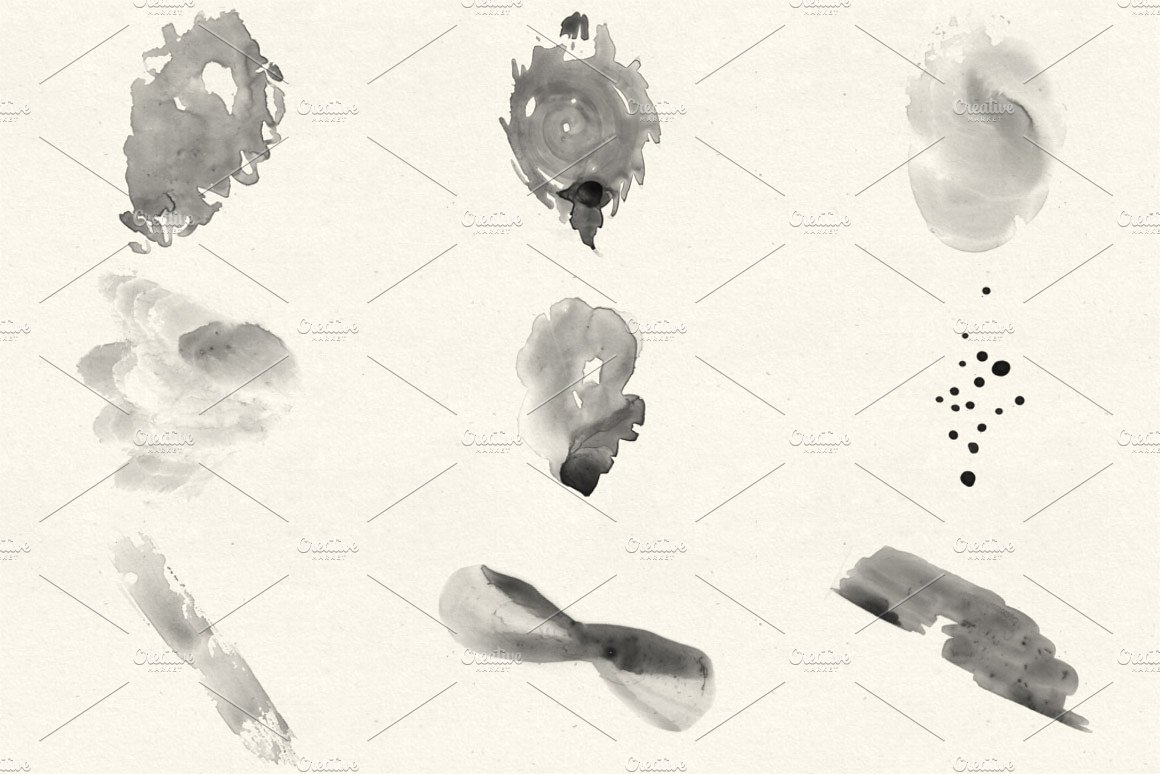 高分辨率墨水印迹刷效果Ink Blot Brush Pack