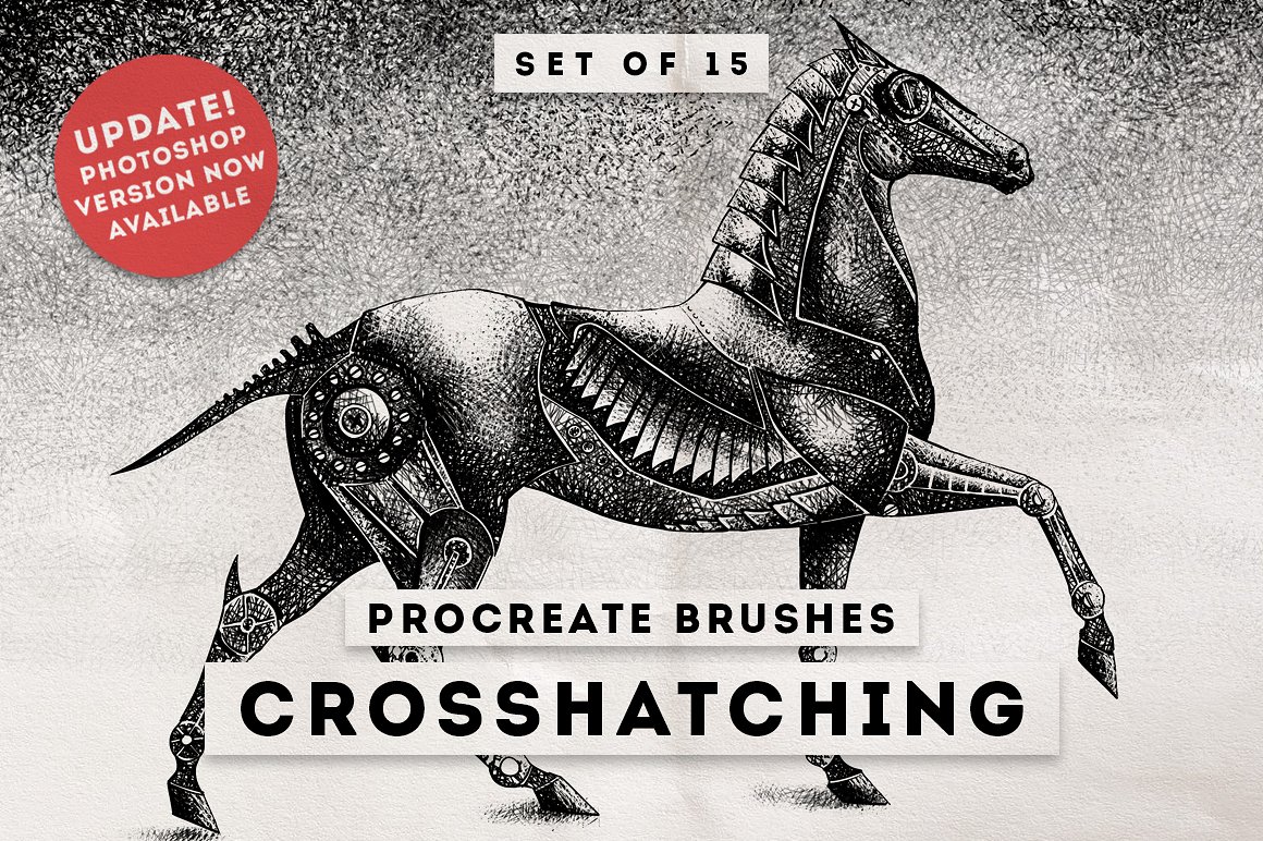 15个手工制造的交叉阴影刷Crosshatching Pro