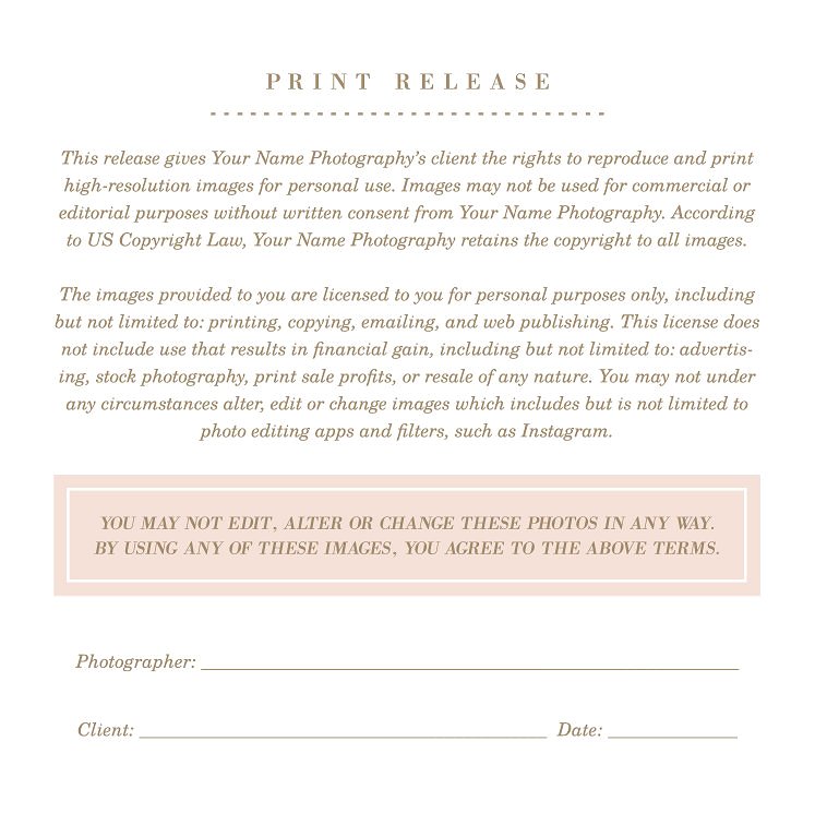 Photographer Print Release For