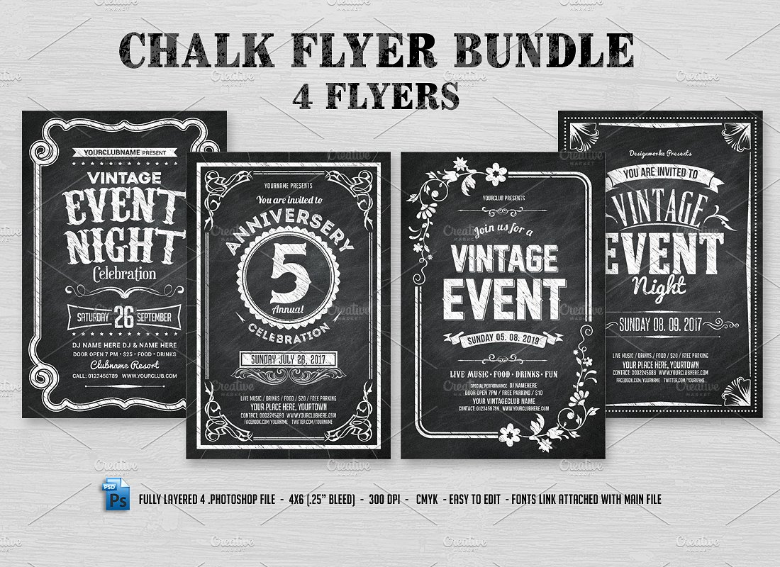 4 Chalk Flyers Bundle