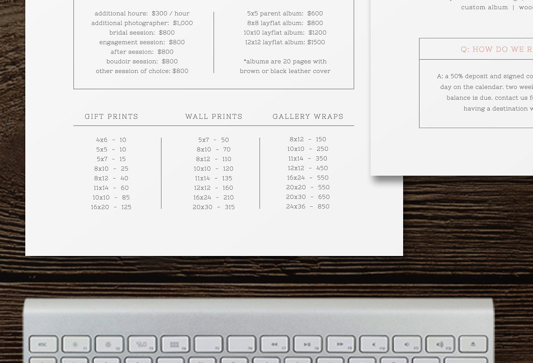 Photographer Pricing Templates