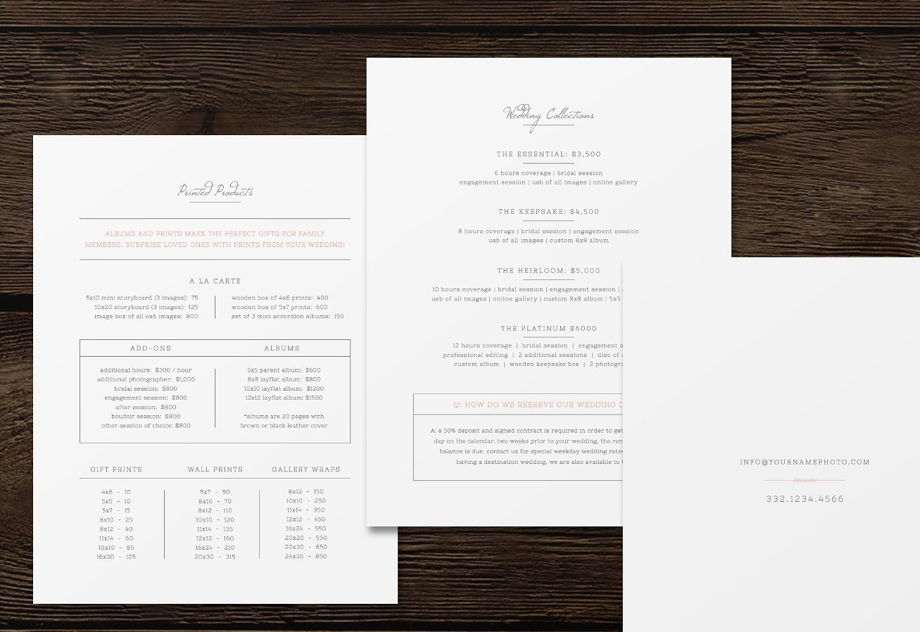 Photographer Pricing Templates