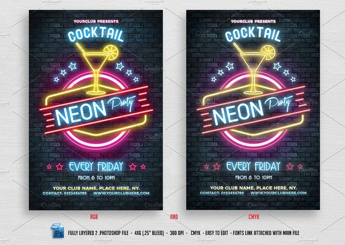 Neon Cocktail Party Flyer