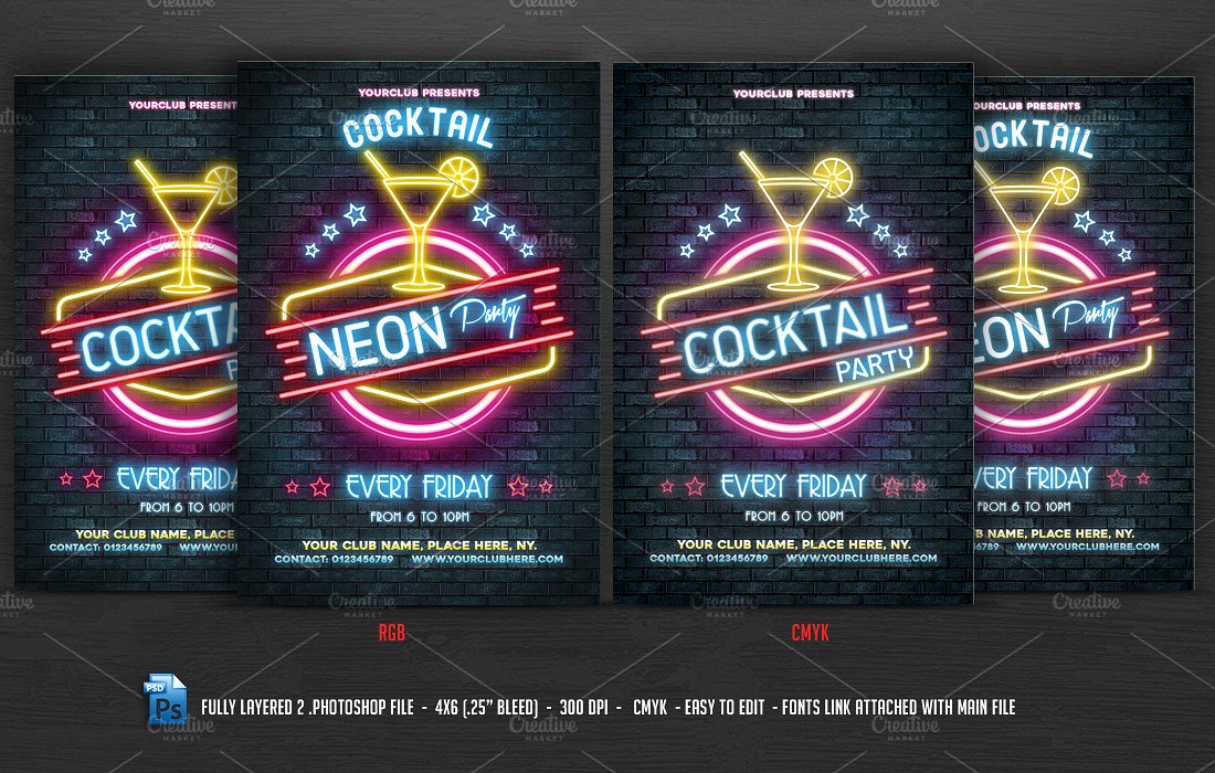 Neon Cocktail Party Flyer