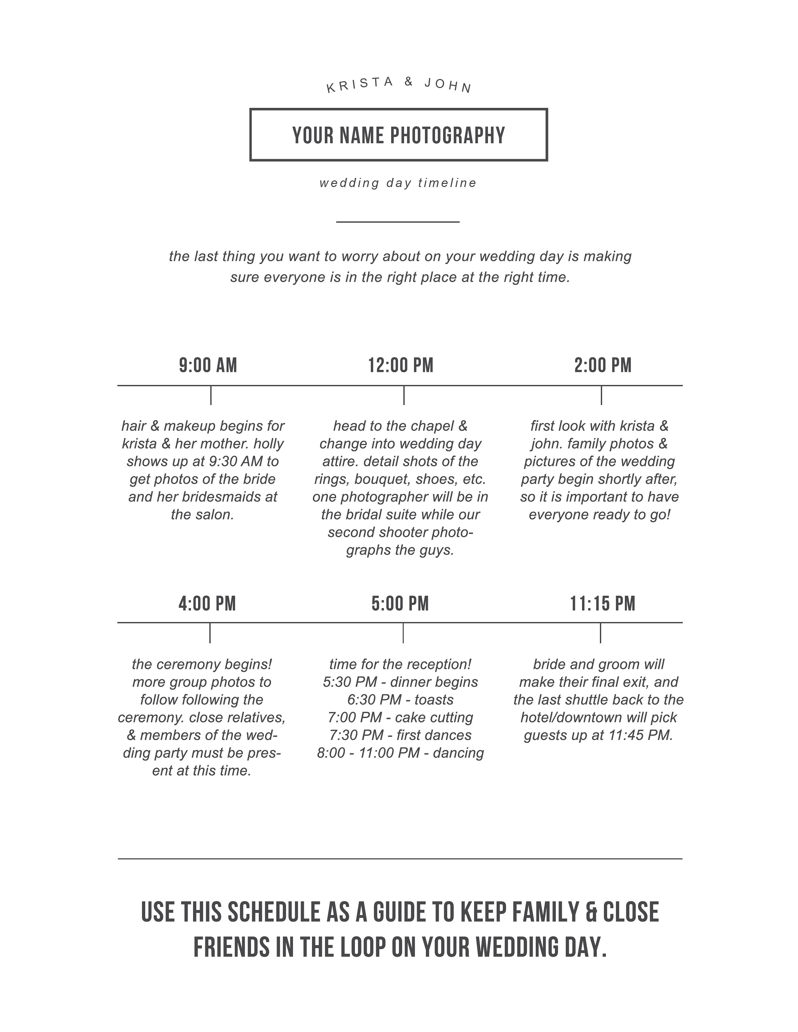 Wedding Day Timeline Template