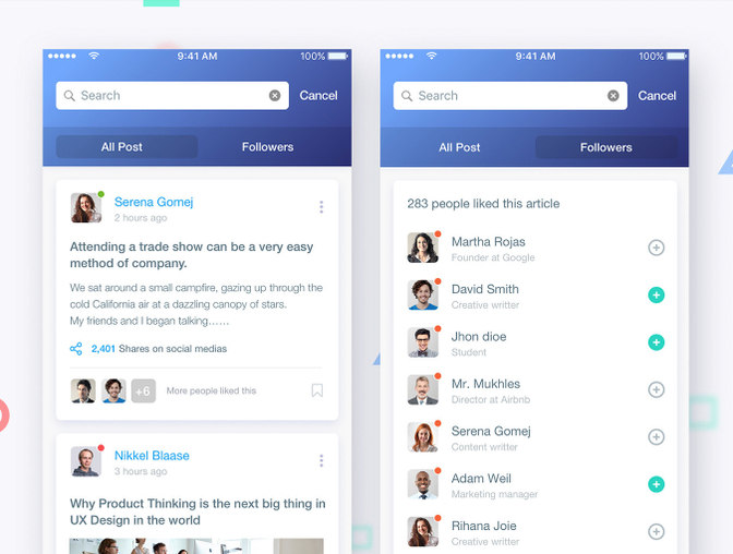 多用途蓝色简洁文章博客社交媒体iOS应用程序UI工具包Art