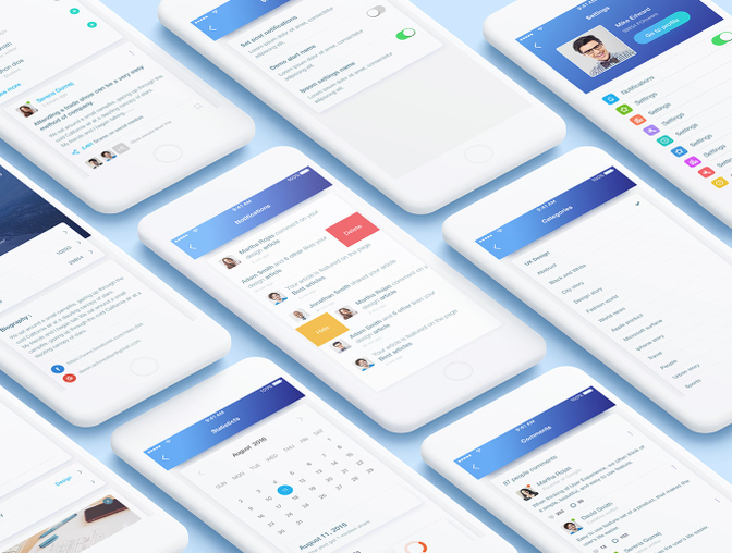 多用途蓝色简洁文章博客社交媒体iOS应用程序UI工具包Art