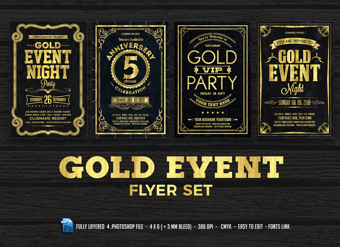 Gold Event Flyers Set