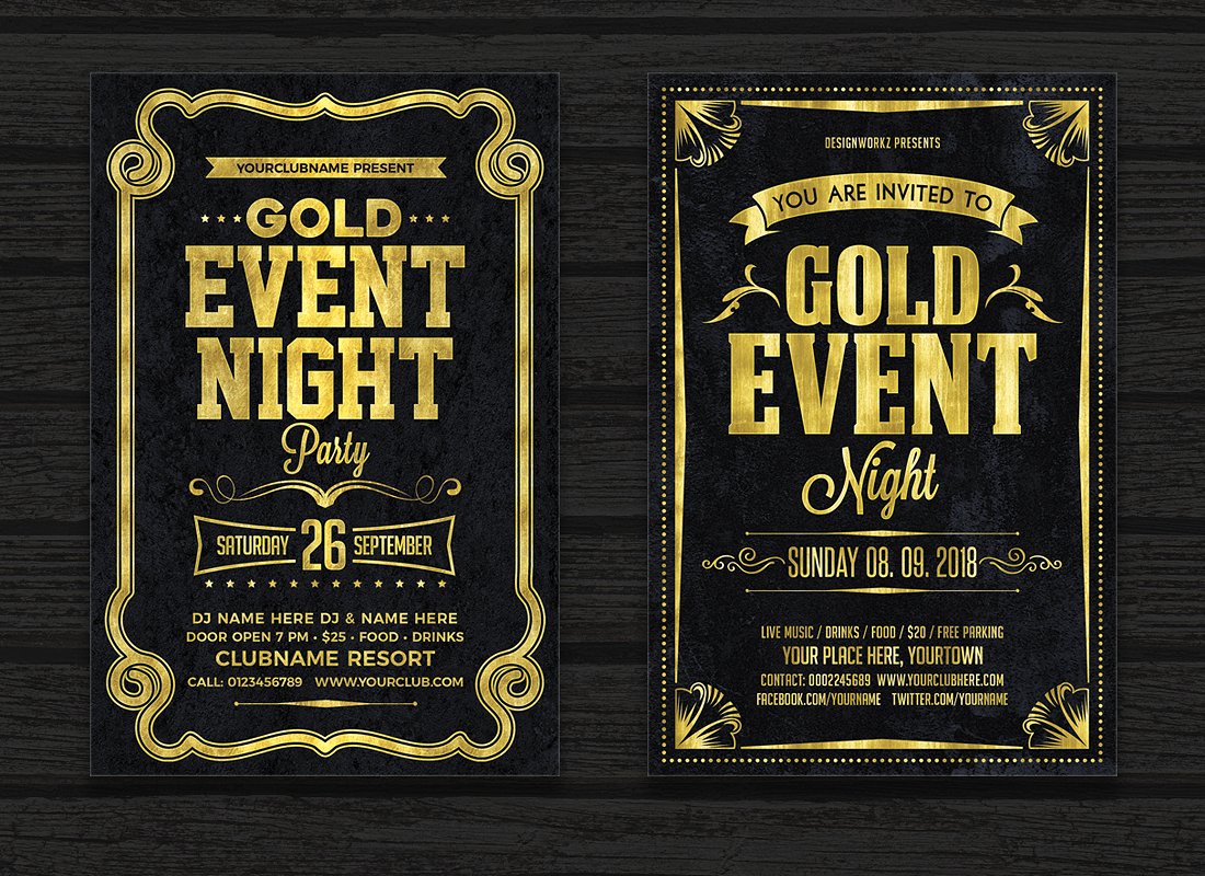 Gold Event Flyers Set