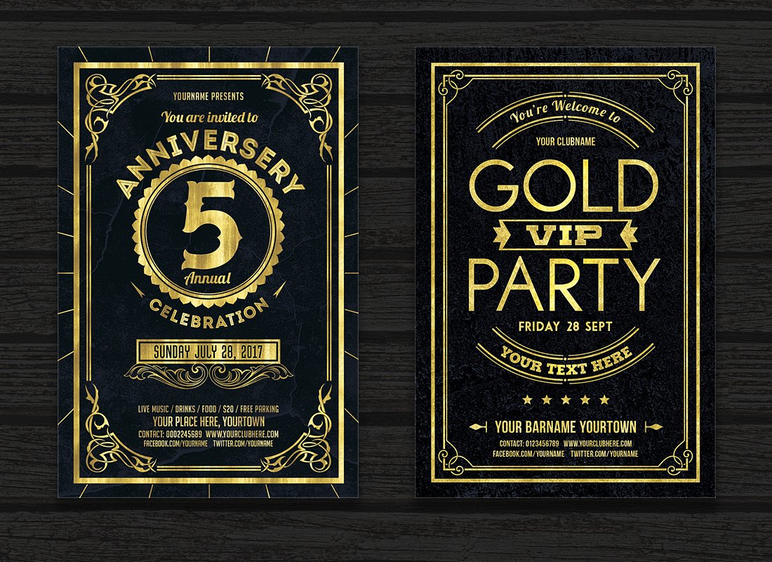 Gold Event Flyers Set