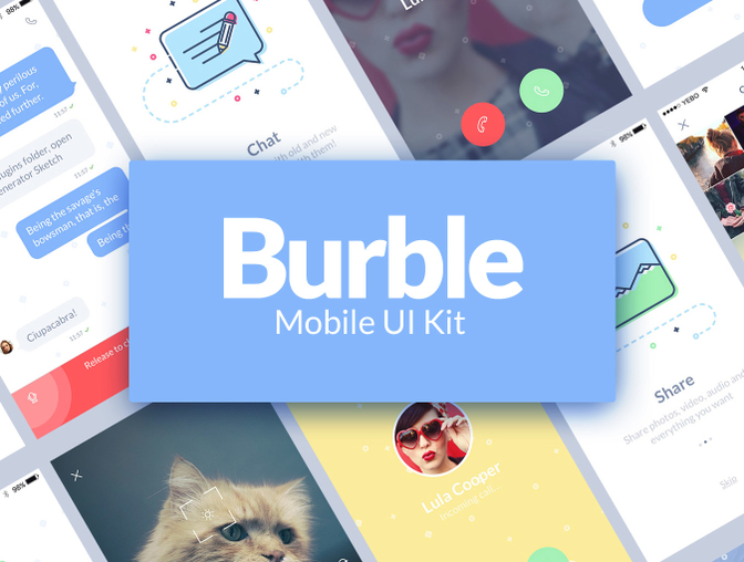 时尚社交媒体互动聊天移动手机APP UI工具包Burble