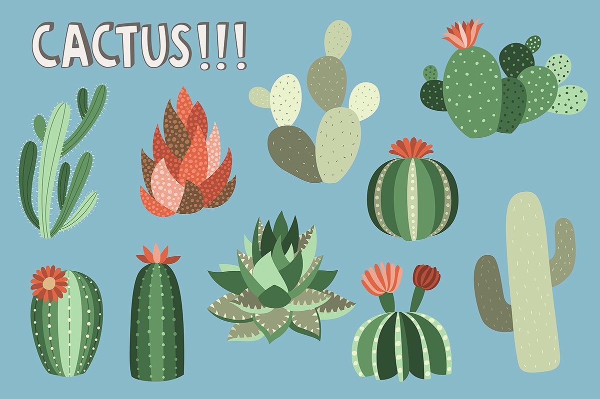 手绘可爱卡通设计素材Llama and Cactus Cli