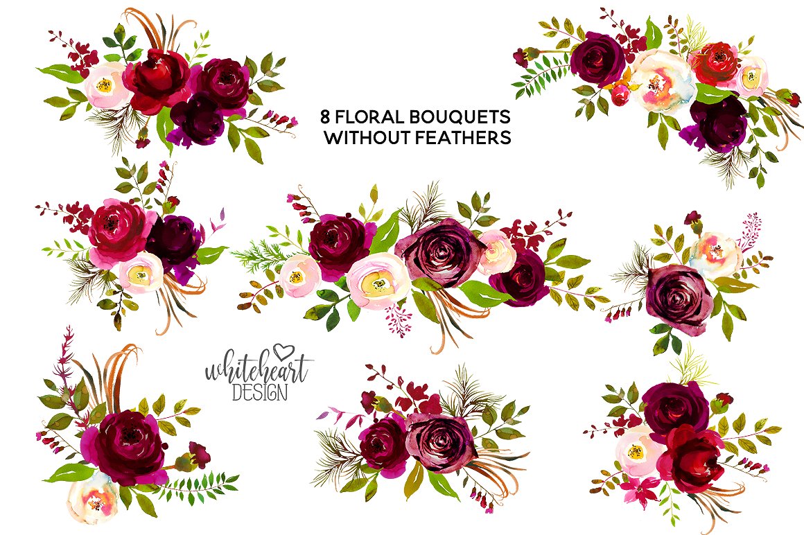 Boho Bordo Watercolor Flowers