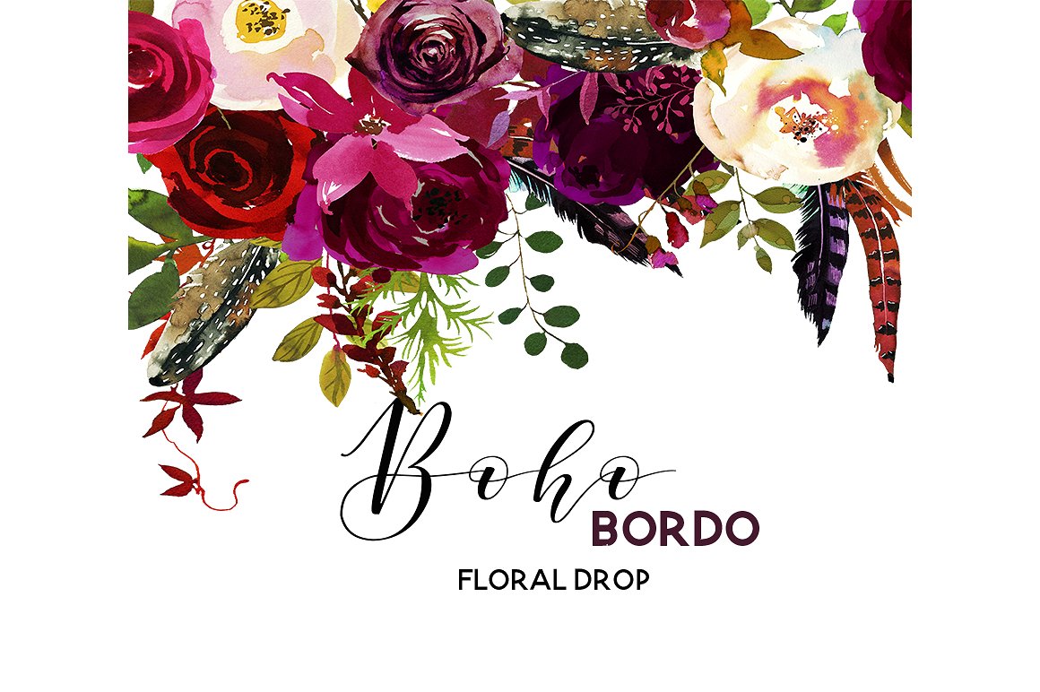 Boho Bordo Watercolor Flowers