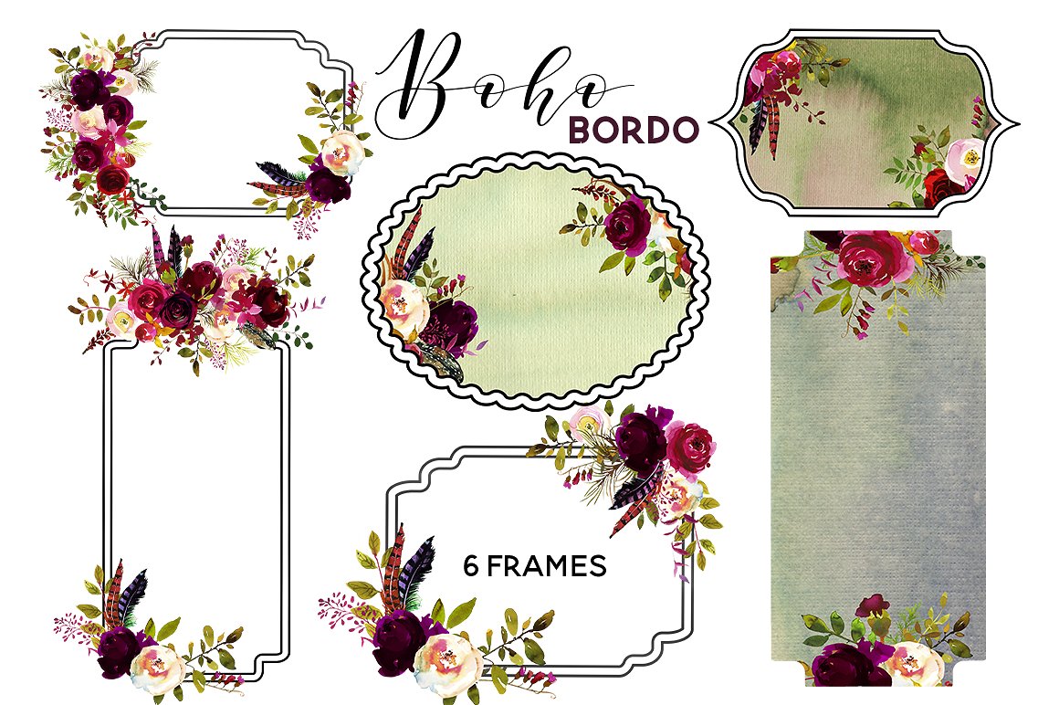 Boho Bordo Watercolor Flowers