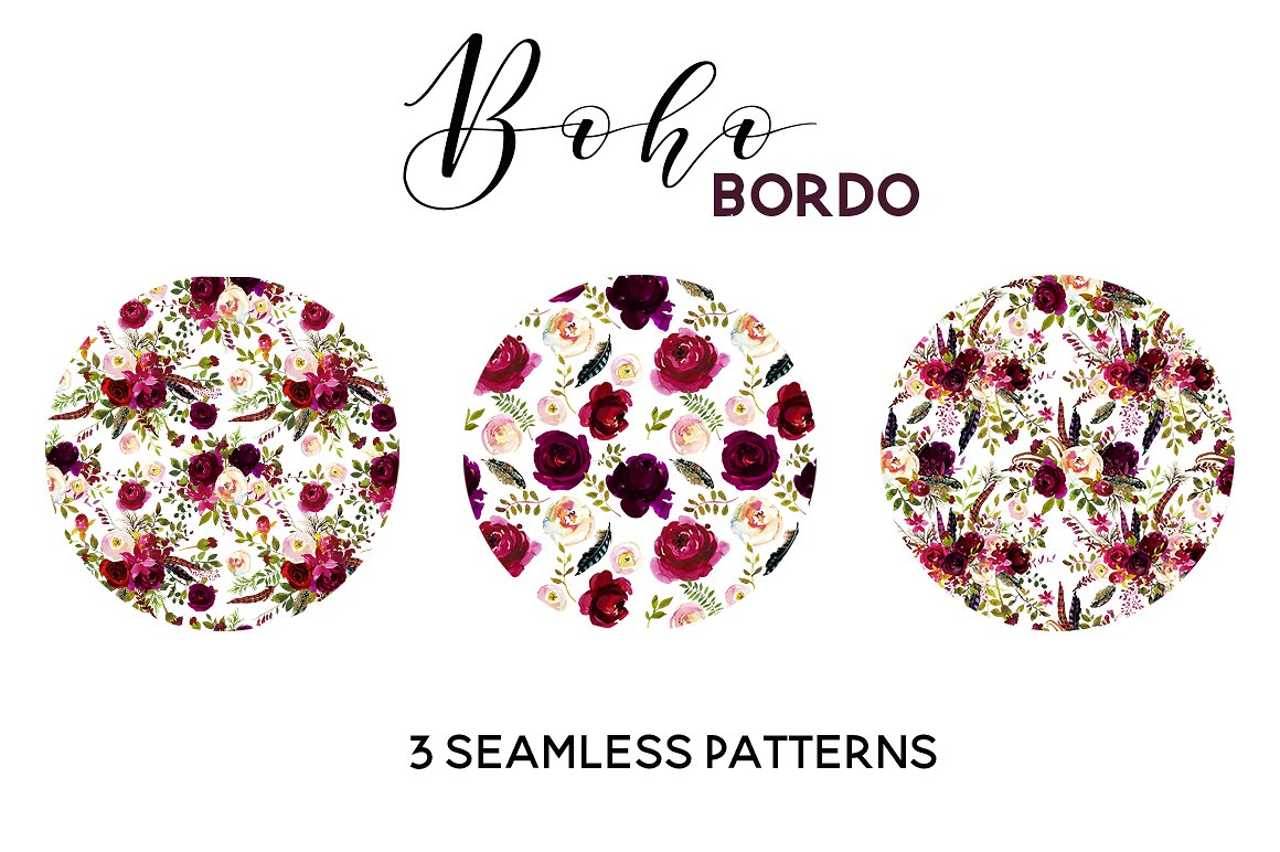 Boho Bordo Watercolor Flowers