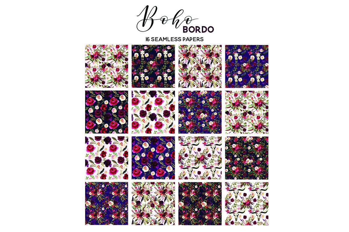 Boho Bordo Watercolor Flowers