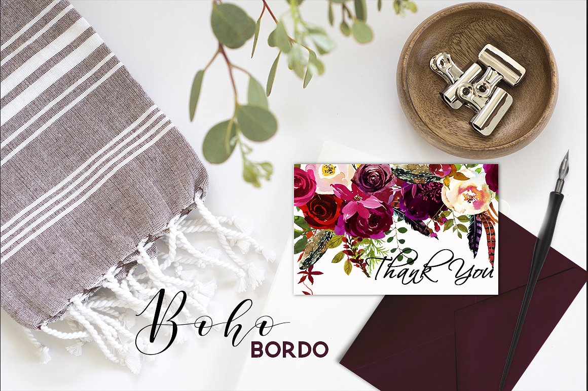 Boho Bordo Watercolor Flowers