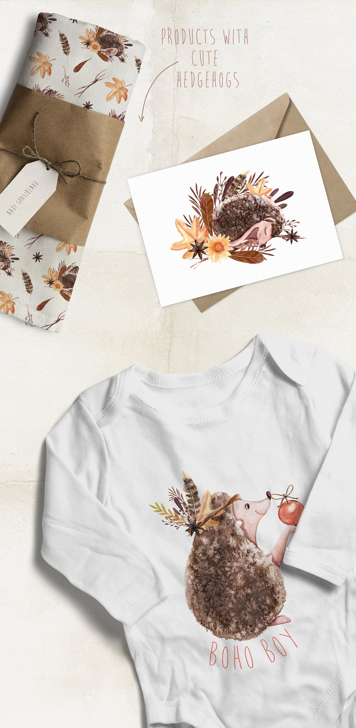 Watercolor Autumn Hedgehogs