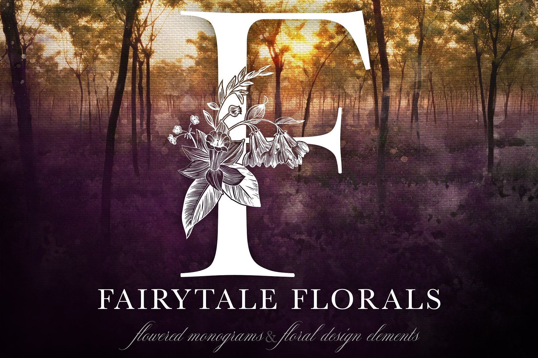 手绘花卉字母设计素材Fairytale Florals Mo