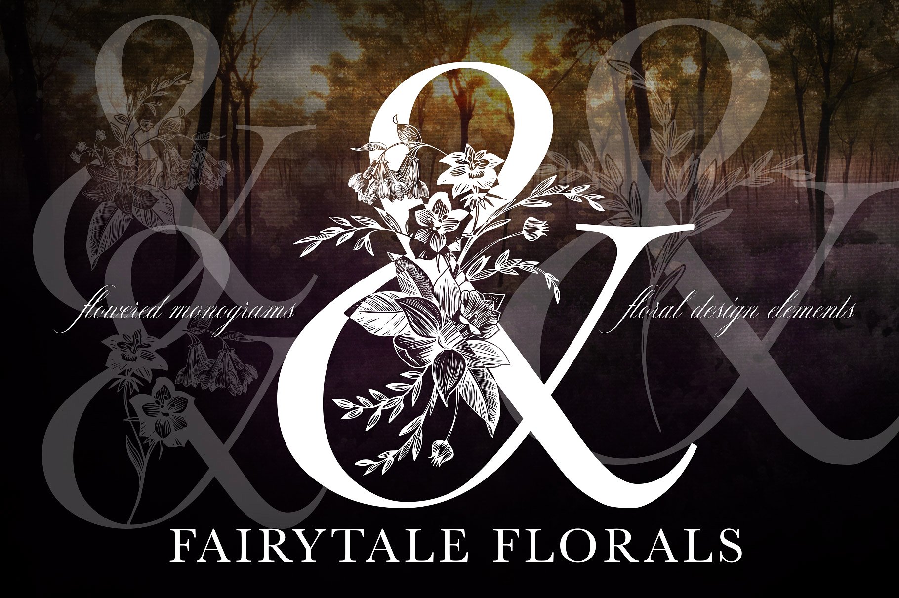 手绘花卉字母设计素材Fairytale Florals Mo