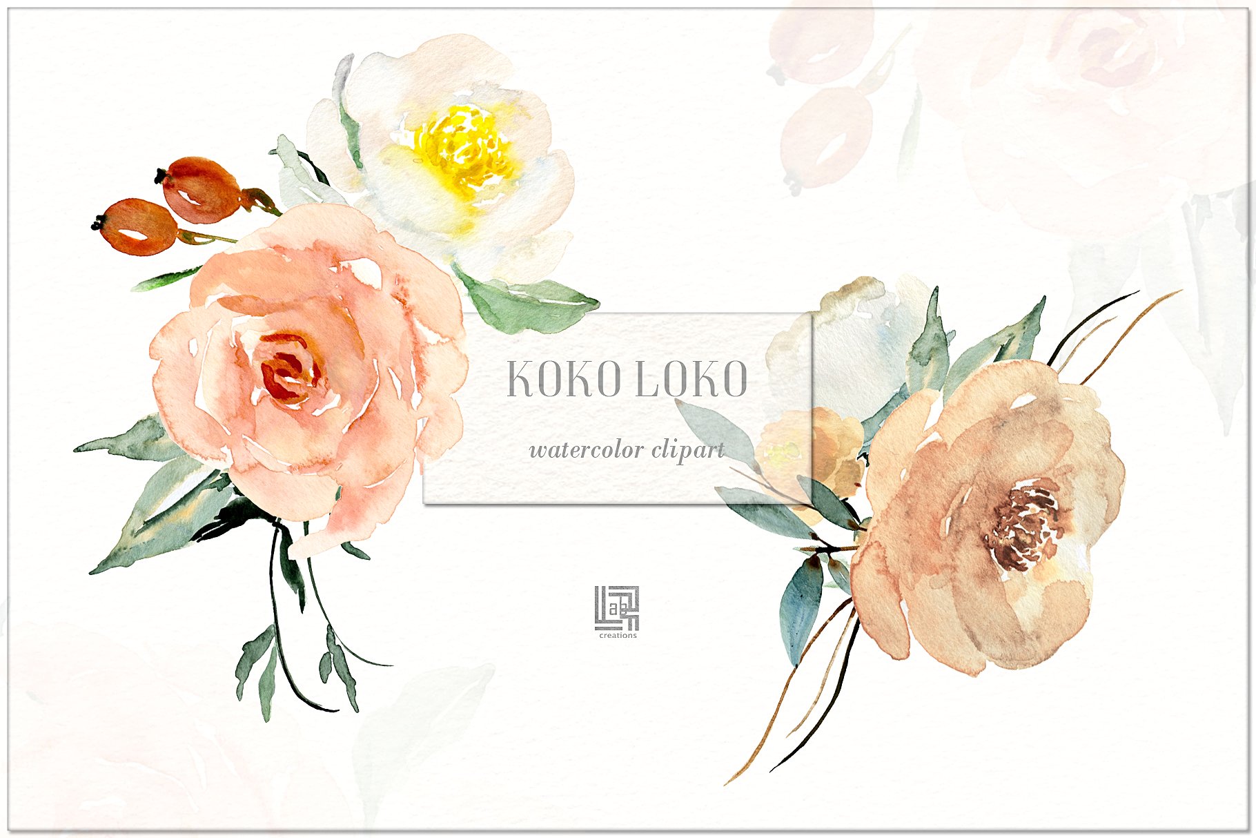 玫瑰水彩剪贴画咖啡和腮红粉红色PNG元素 Koko Loko