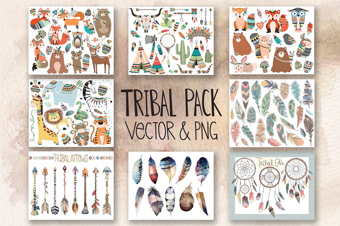 手绘水彩羽毛设计素材121 pc Tribal Vector