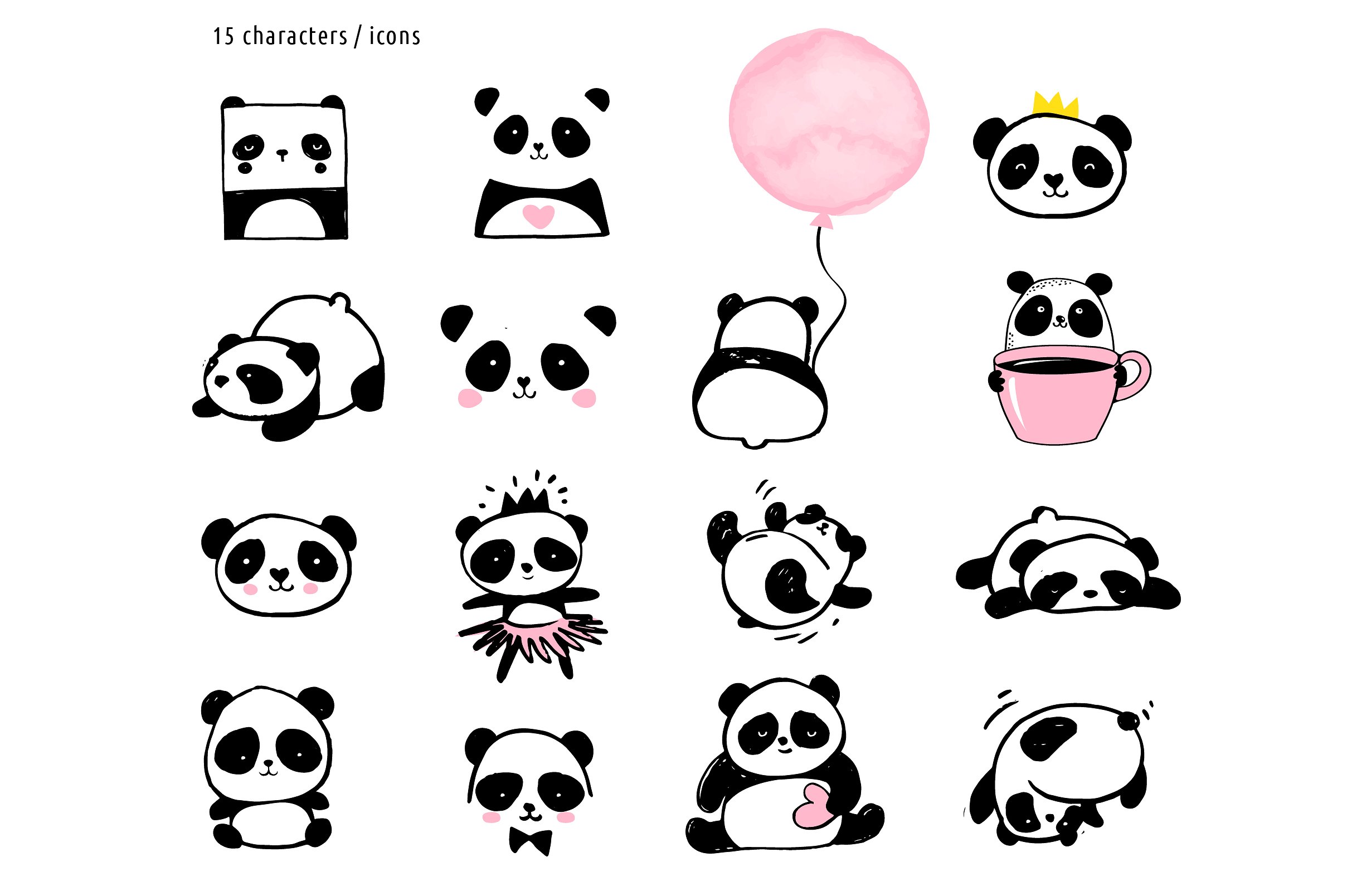 手绘卡通熊猫设计素材Panda bear design co