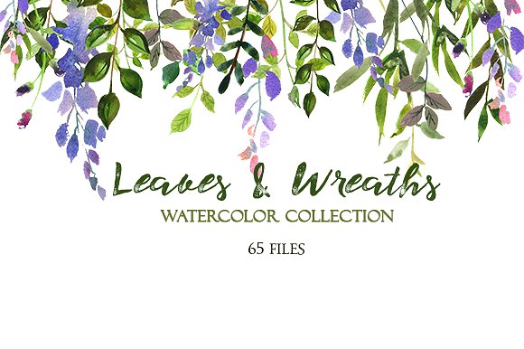 手绘水彩植物设计素材Leaves and Wreaths W