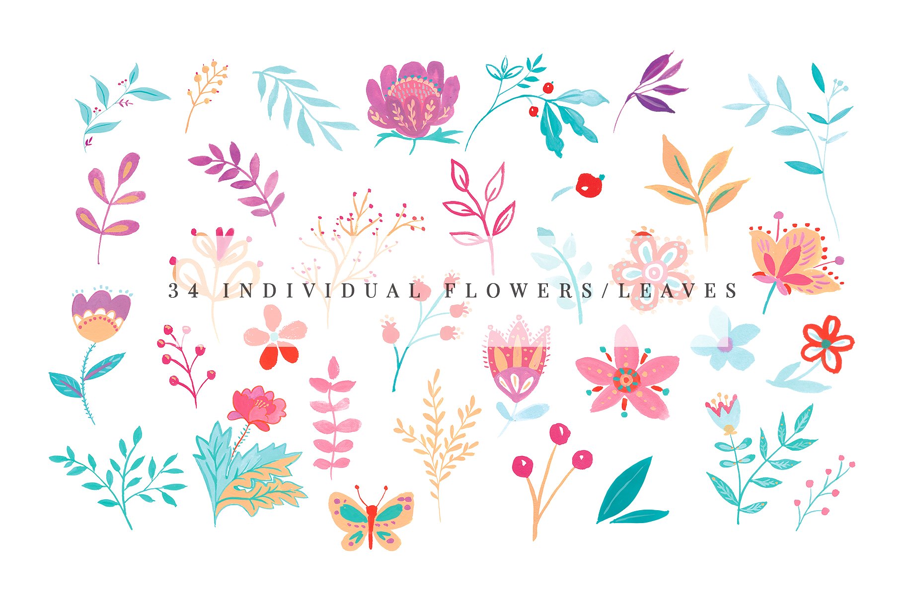 高品质水彩手绘花卉植物元素Watercolor Floral