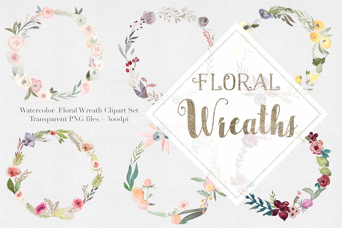 Watercolor Floral Wreaths Vol.