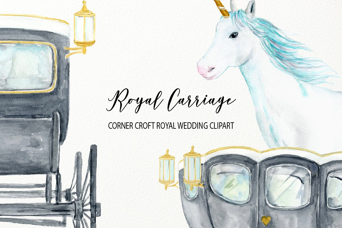 水彩手绘梦幻马车元素设计素材Royal Carriage I