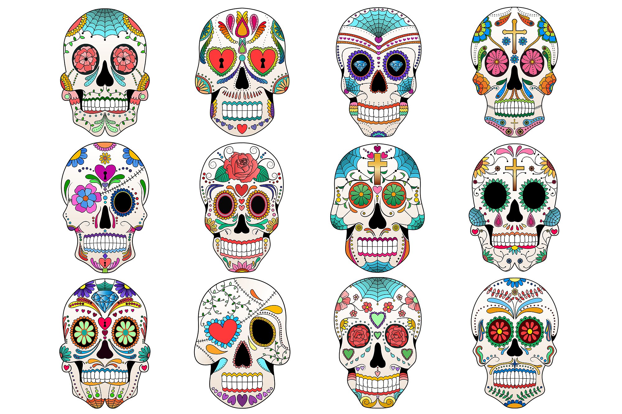 Sugar Skulls Vector -amp; PNG