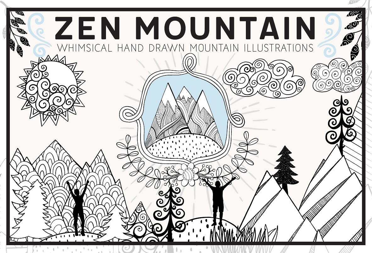 手绘自然元素设计素材Whimsical Mountain V