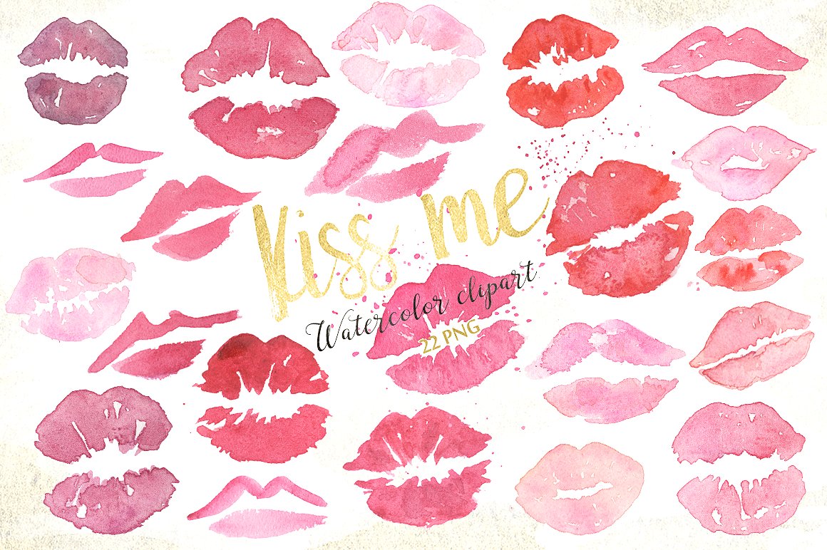 Kisses. Valentine watercolor c